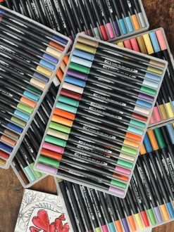 VIAMAJA Tegneartikler|Art Therapy<120 Dobbeltendede Vandbaserede Brushpens