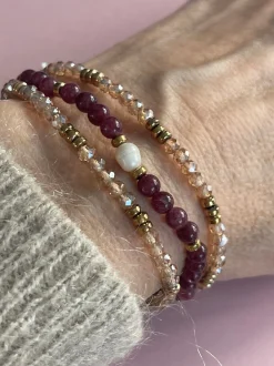 VIAMAJA Armbånd<Armbånd Leah Bordeaux/Natur – Sæt med 3 stk