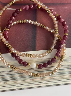 VIAMAJA Armbånd<Armbånd Leah Bordeaux/Natur – Sæt med 3 stk