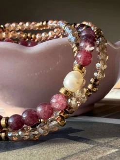 VIAMAJA Armbånd<Armbånd Leah Bordeaux/Natur – Sæt med 3 stk