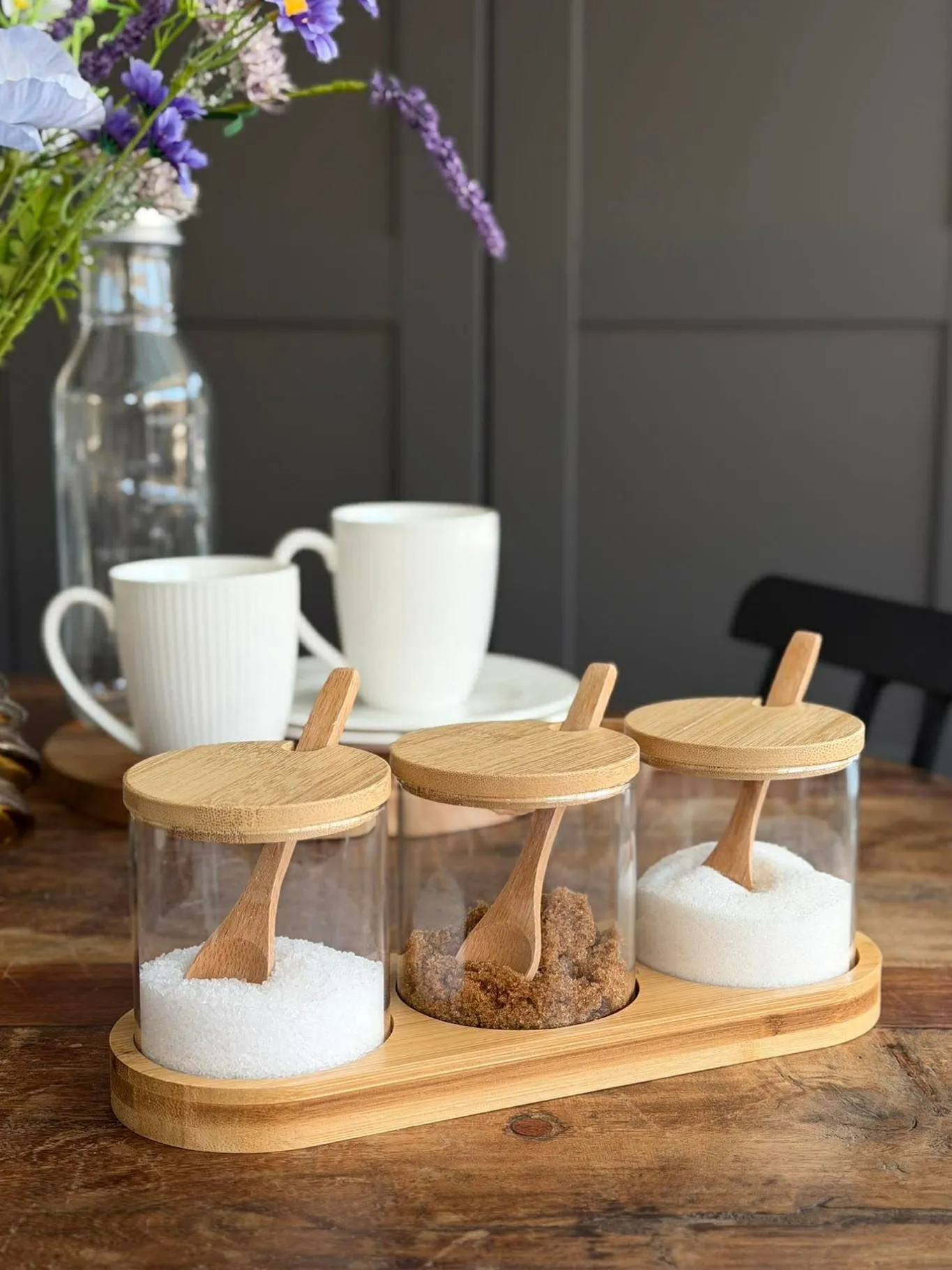 VIAMAJA Køkken Opbevaring<Bakke sæt med bakke, 3 glas og skeer