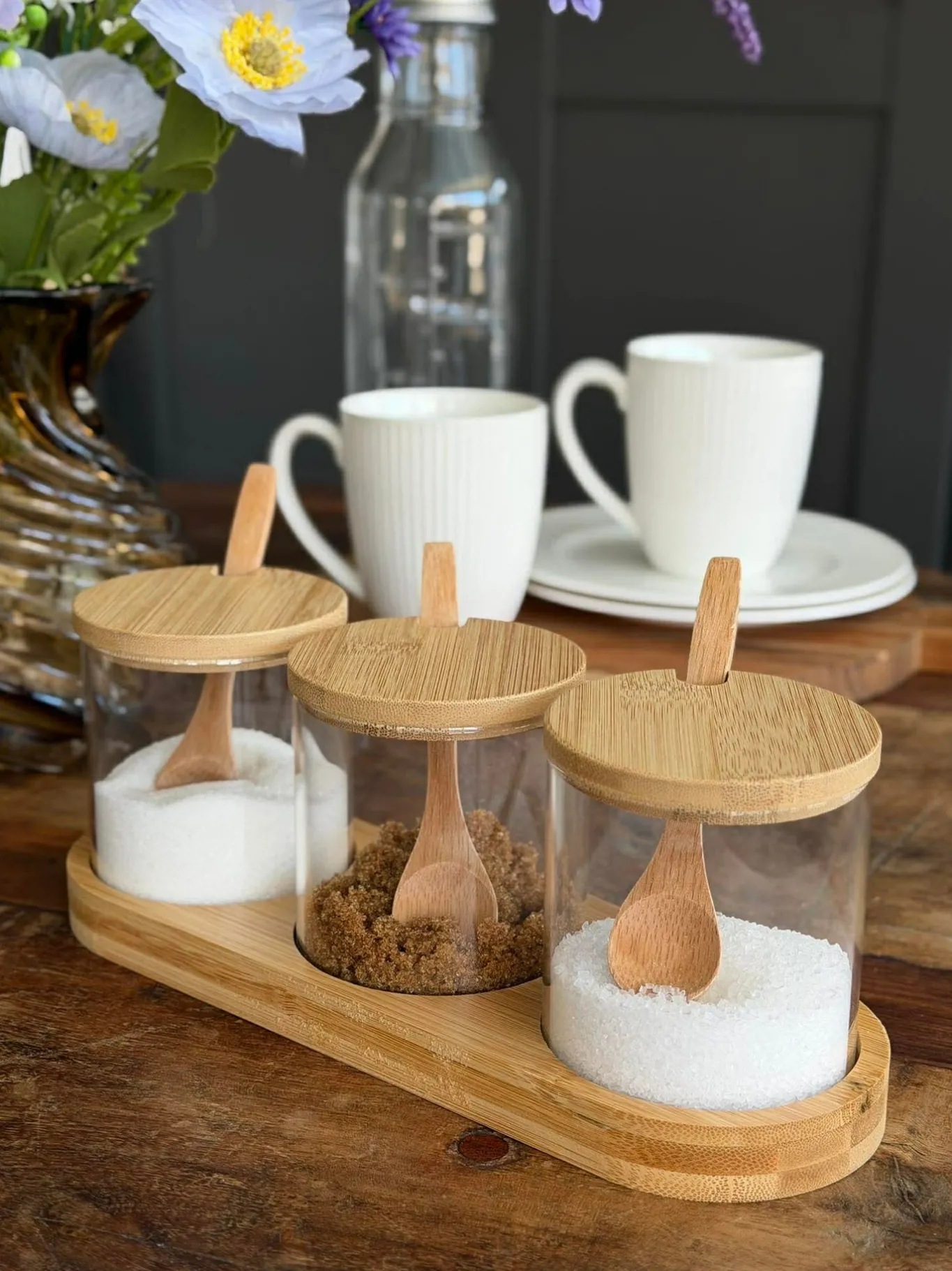 VIAMAJA Køkken Opbevaring<Bakke sæt med bakke, 3 glas og skeer