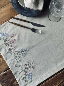 VIAMAJA Duge Og Mundservietter<Bordløber flower broderi - Hørlook
