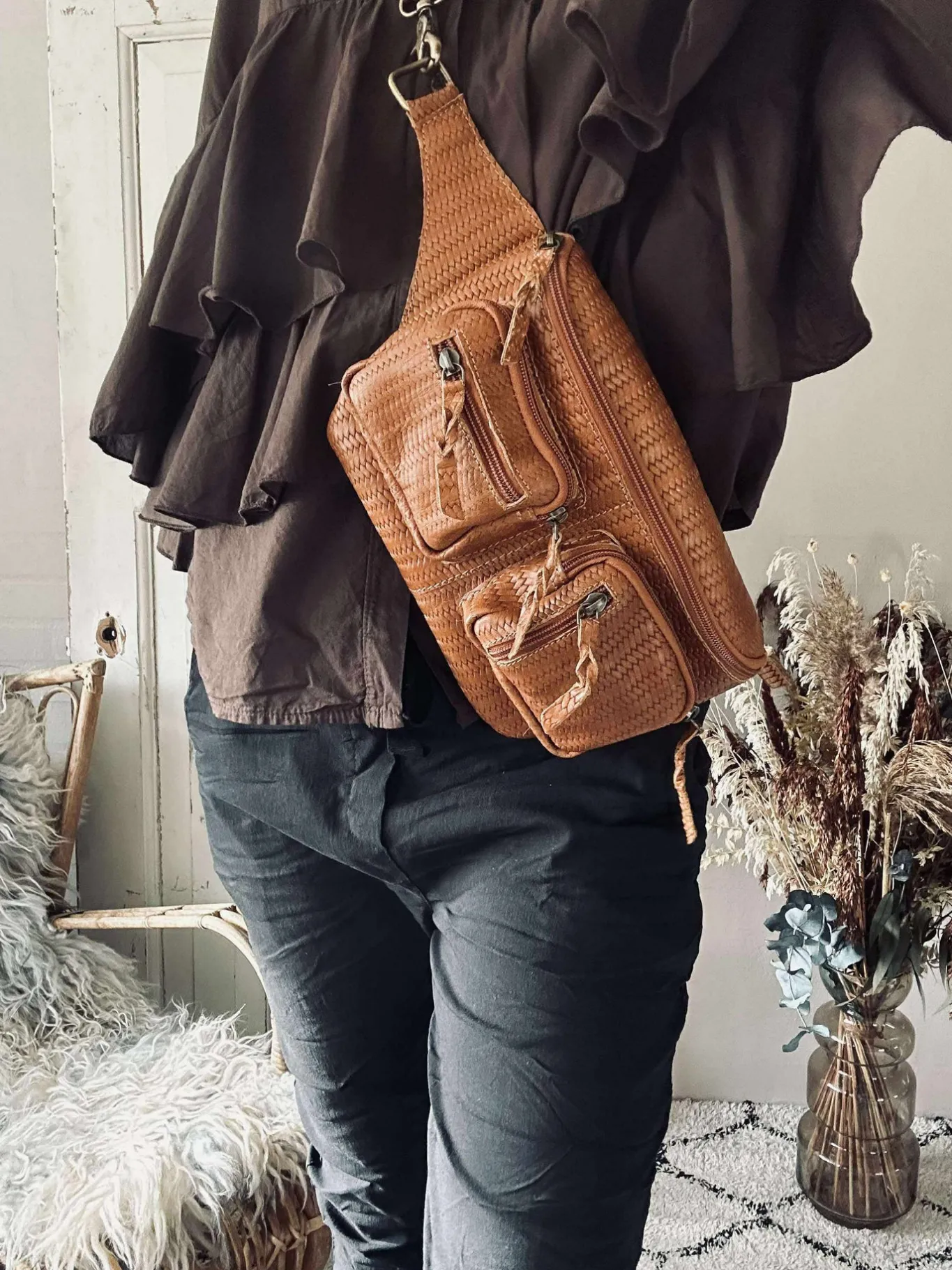 VIAMAJA Bæltetasker<Bumbag Kaya - Cognac flet