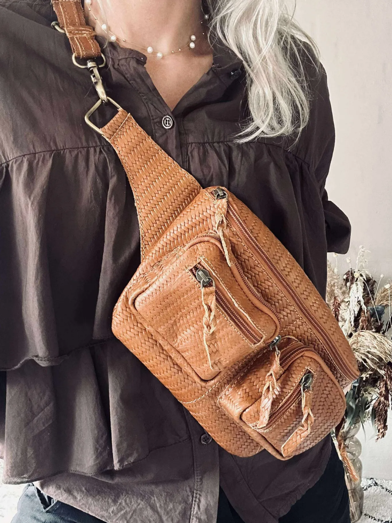 VIAMAJA Bæltetasker<Bumbag Kaya - Cognac flet