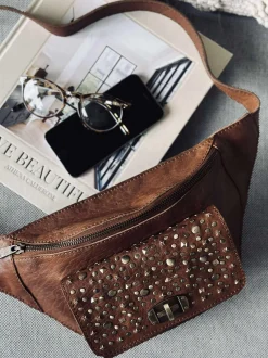 VIAMAJA Bæltetasker|Restparti<Bumbag med nitter - Cognac