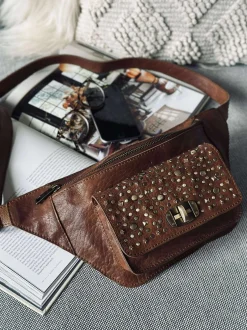VIAMAJA Bæltetasker|Restparti<Bumbag med nitter - Cognac