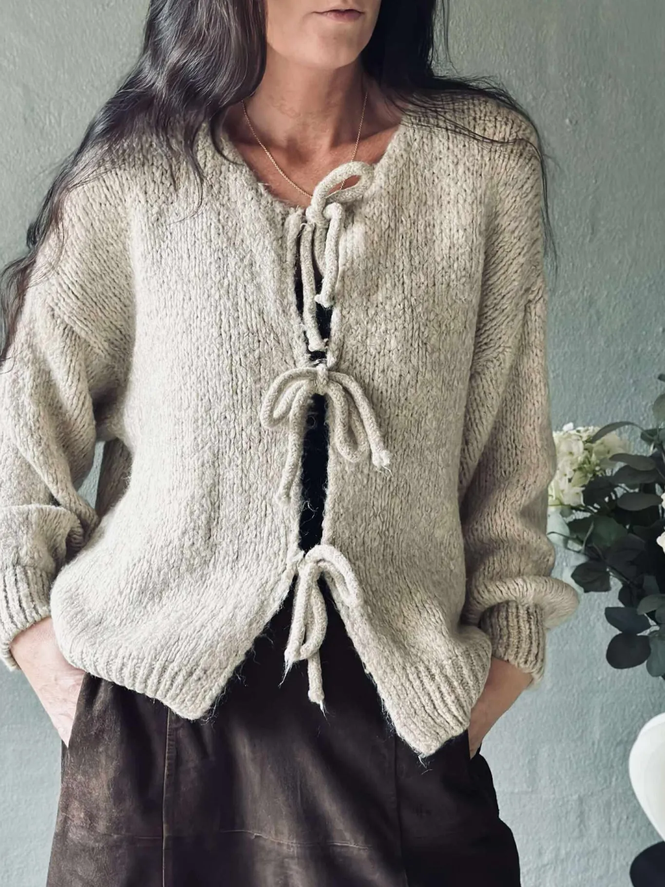 VIAMAJA Cardigans<Cardigan med sløjfer - Beige
