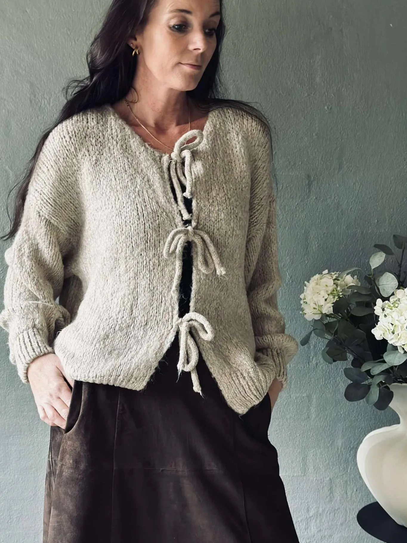 VIAMAJA Cardigans<Cardigan med sløjfer - Beige