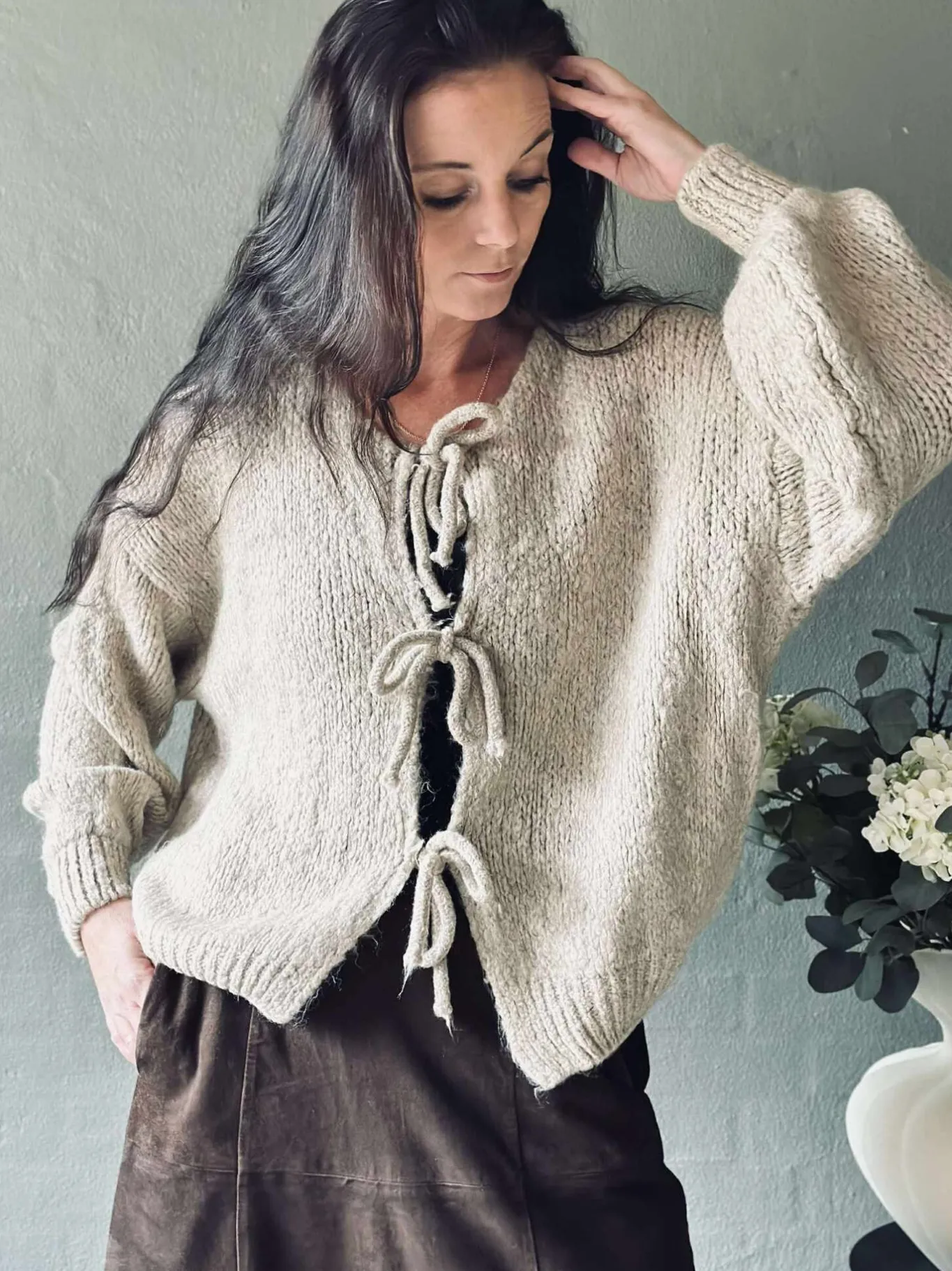 VIAMAJA Cardigans<Cardigan med sløjfer - Beige