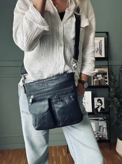 VIAMAJA Cross Body|Læder Tasker<Crossbody NAVY - Ultra blød