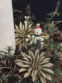 VIAMAJA Duge Og Mundservietter|Jul<Deco blomster med glimmer - 4 stk