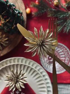 VIAMAJA Duge Og Mundservietter|Jul<Deco blomster med glimmer - 4 stk