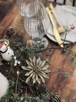 VIAMAJA Duge Og Mundservietter|Jul<Deco blomster med glimmer - 4 stk