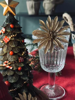 VIAMAJA Duge Og Mundservietter|Jul<Deco blomster med glimmer - 4 stk