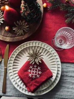 VIAMAJA Duge Og Mundservietter|Jul<Deco blomster med glimmer - 4 stk