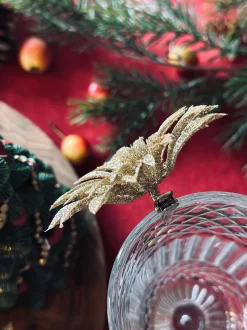 VIAMAJA Duge Og Mundservietter|Jul<Deco blomster med glimmer - 4 stk