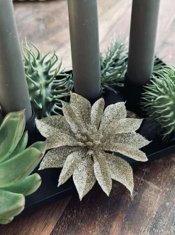 VIAMAJA Duge Og Mundservietter|Jul<Deco blomster med glimmer - 4 stk