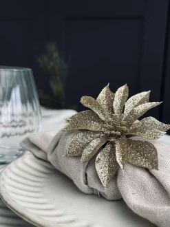VIAMAJA Duge Og Mundservietter|Jul<Deco blomster med glimmer - 4 stk