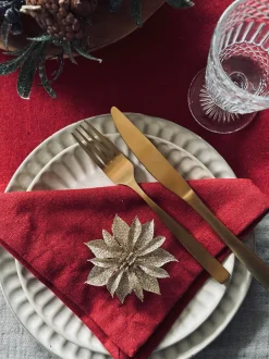 VIAMAJA Duge Og Mundservietter|Jul<Deco blomster med glimmer - 4 stk