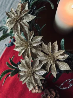VIAMAJA Duge Og Mundservietter|Jul<Deco blomster med glimmer - 4 stk