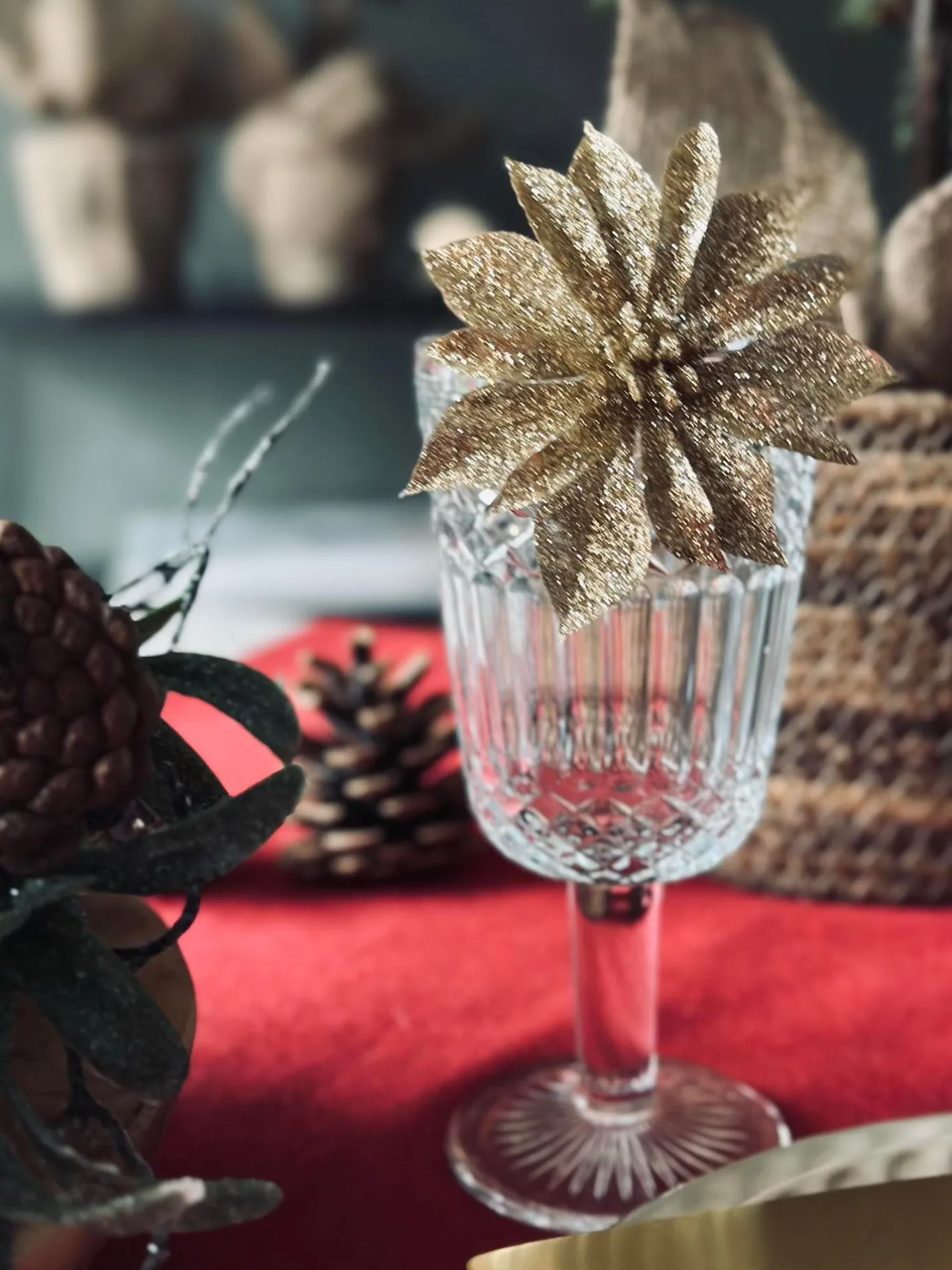 VIAMAJA Duge Og Mundservietter|Jul<Deco blomster med glimmer - 4 stk