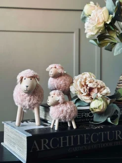 VIAMAJA Pynte Genstande|Påske<Får i træ med pels - Rosa
