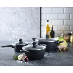 VIAMAJA Gryder Og Pander<Grydesæt - 3 stk med glaslåg - Aluminium/keramisk belægning