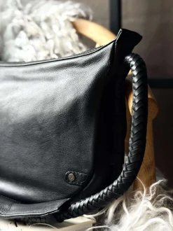 VIAMAJA Læder Tasker|Håndtasker<Håndtaske med smuk fletrem - Black