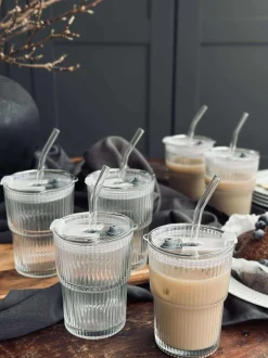 VIAMAJA Krus, Kopper Og Glas<Latteglas med låg og sugerør - 6 stk