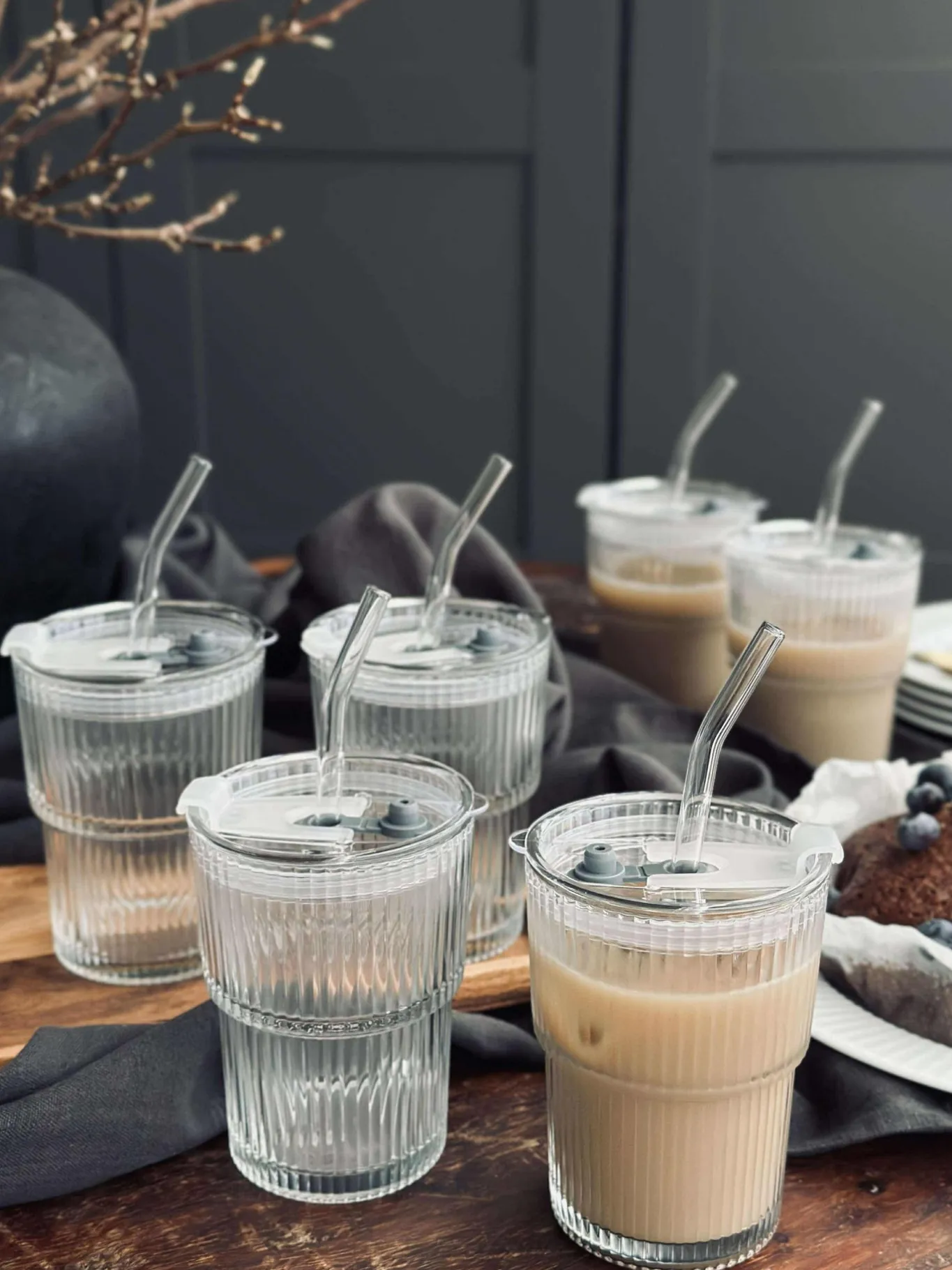 VIAMAJA Krus, Kopper Og Glas<Latteglas med låg og sugerør - 6 stk