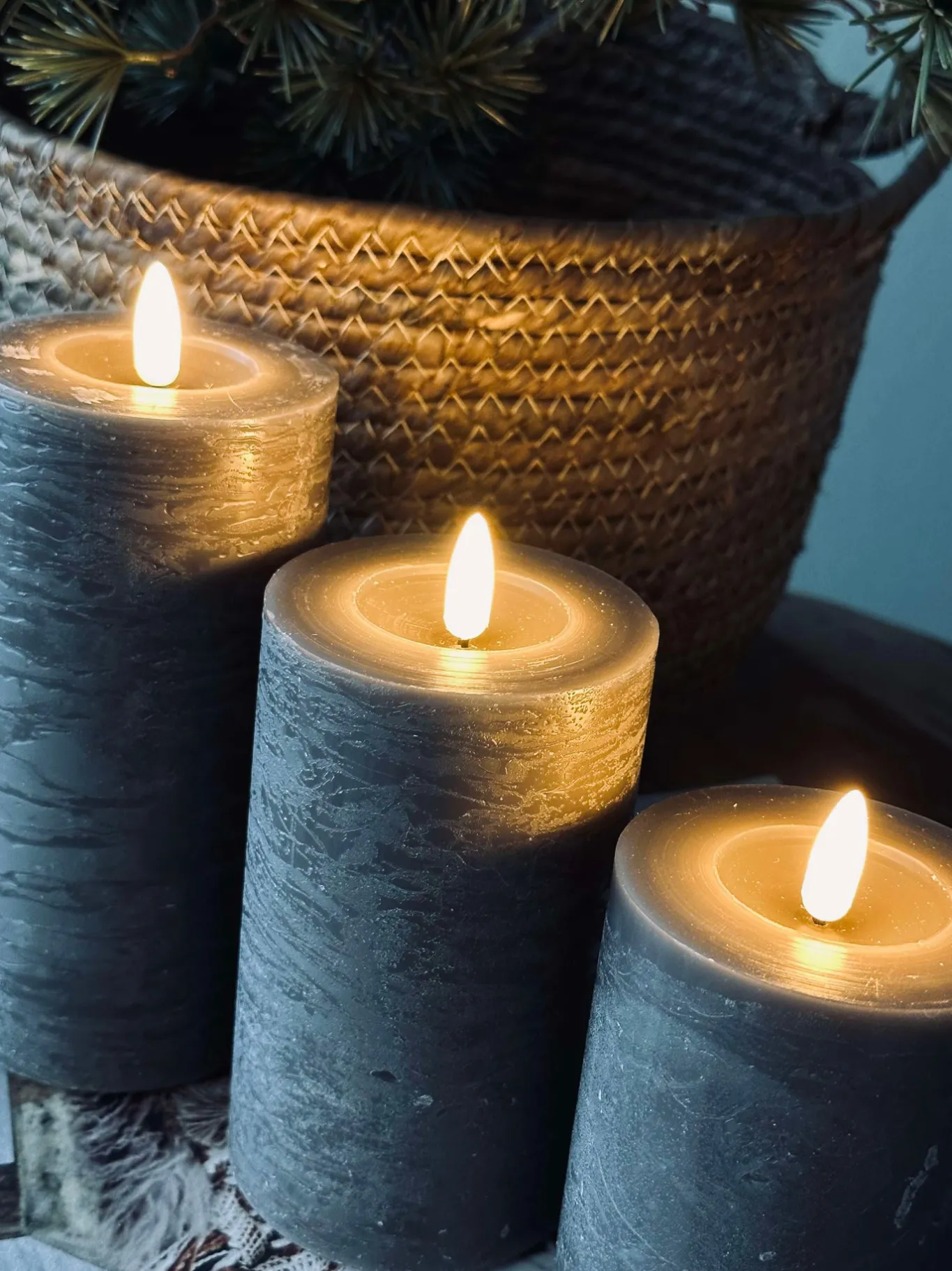 VIAMAJA Lys Og Led|Led Bloklys<LED Bloklys / Grå – 3 stk Rustik lys