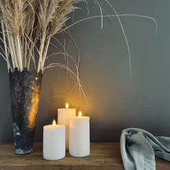 VIAMAJA Lys Og Led|Led Bloklys<LED Bloklys / Hvid rustik – 3 stk
