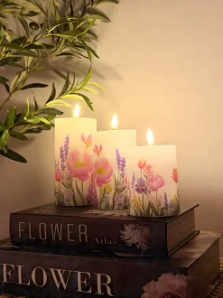 VIAMAJA Lys Og Led|Led Bloklys<LED bloklys Blomster – Sæt m. 3 stk og fjernbetjening