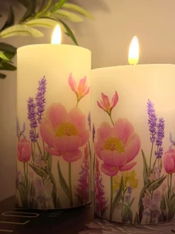 VIAMAJA Lys Og Led|Led Bloklys<LED bloklys Blomster – Sæt m. 3 stk og fjernbetjening