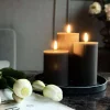VIAMAJA Lys Og Led|Led Bloklys<LED Bloklys Grå med riller - Sæt med 3 stk