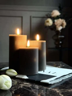 VIAMAJA Lys Og Led|Led Bloklys<LED Bloklys Grå med riller - Sæt med 3 stk