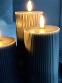 VIAMAJA Lys Og Led|Led Bloklys<LED Bloklys Grå med riller - Sæt med 3 stk