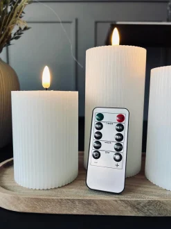 VIAMAJA Lys Og Led|Led Bloklys<LED Bloklys med riller - Sæt med 3 stk ink fjernbetjening