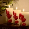 VIAMAJA Lys Og Led|Led Bloklys<LED bloklys Tulipaner – Sæt m. 3stk og fjernbetjening