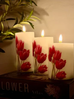 VIAMAJA Lys Og Led|Led Bloklys<LED bloklys Tulipaner – Sæt m. 3stk og fjernbetjening