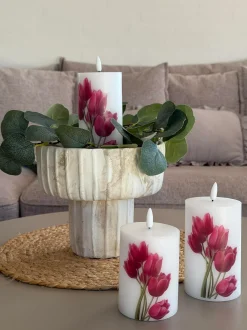 VIAMAJA Lys Og Led|Led Bloklys<LED bloklys Tulipaner – Sæt m. 3stk og fjernbetjening
