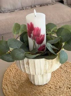VIAMAJA Lys Og Led|Led Bloklys<LED bloklys Tulipaner – Sæt m. 3stk og fjernbetjening