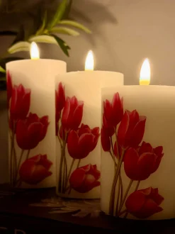 VIAMAJA Lys Og Led|Led Bloklys<LED bloklys Tulipaner – Sæt m. 3stk og fjernbetjening