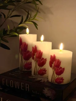VIAMAJA Lys Og Led|Led Bloklys<LED bloklys Tulipaner – Sæt m. 3stk og fjernbetjening