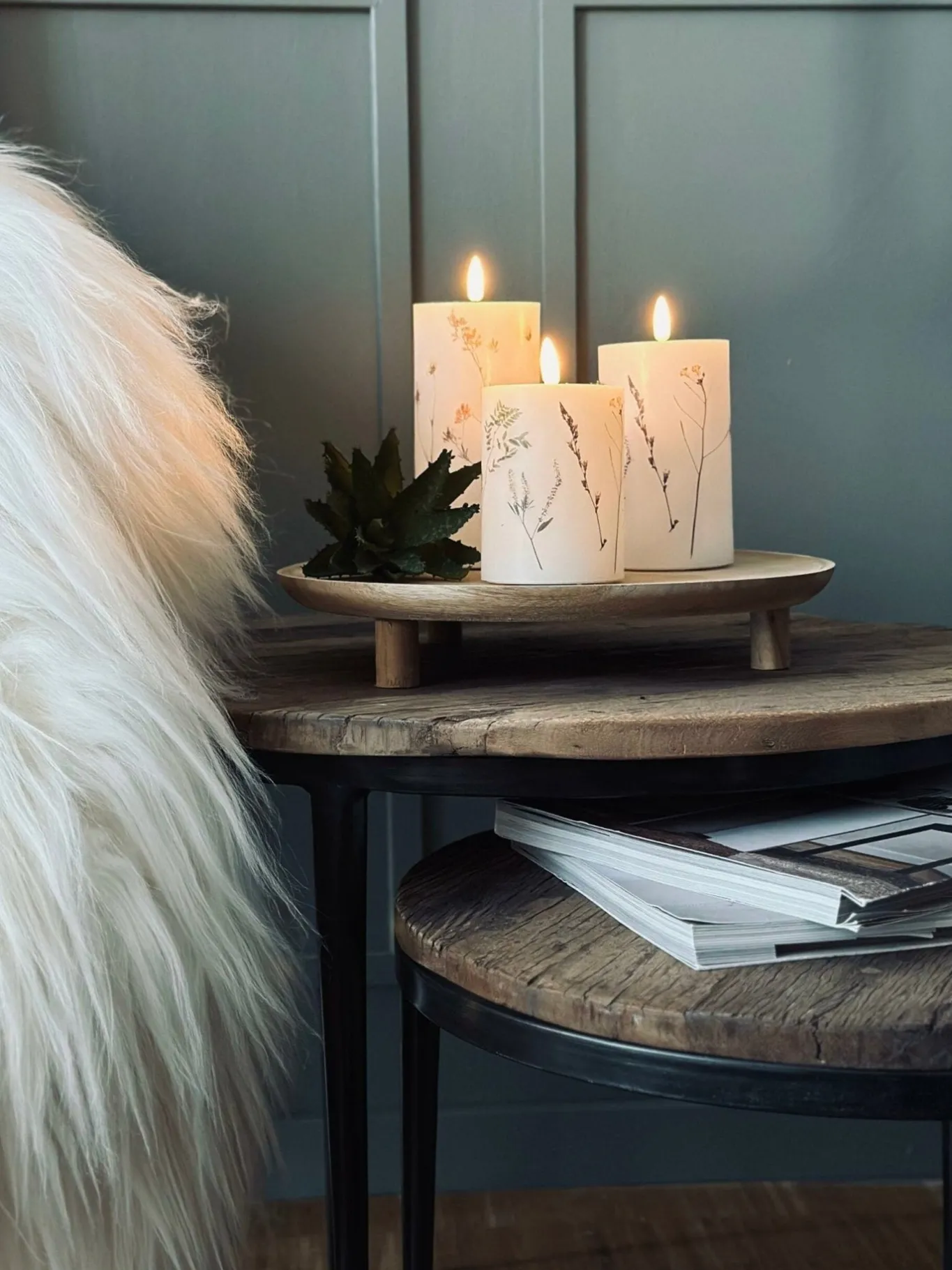 VIAMAJA Lys Og Led|Led Bloklys<LED bloklys WILD FLORA – Sæt m. 3 stk og fjernbetjening