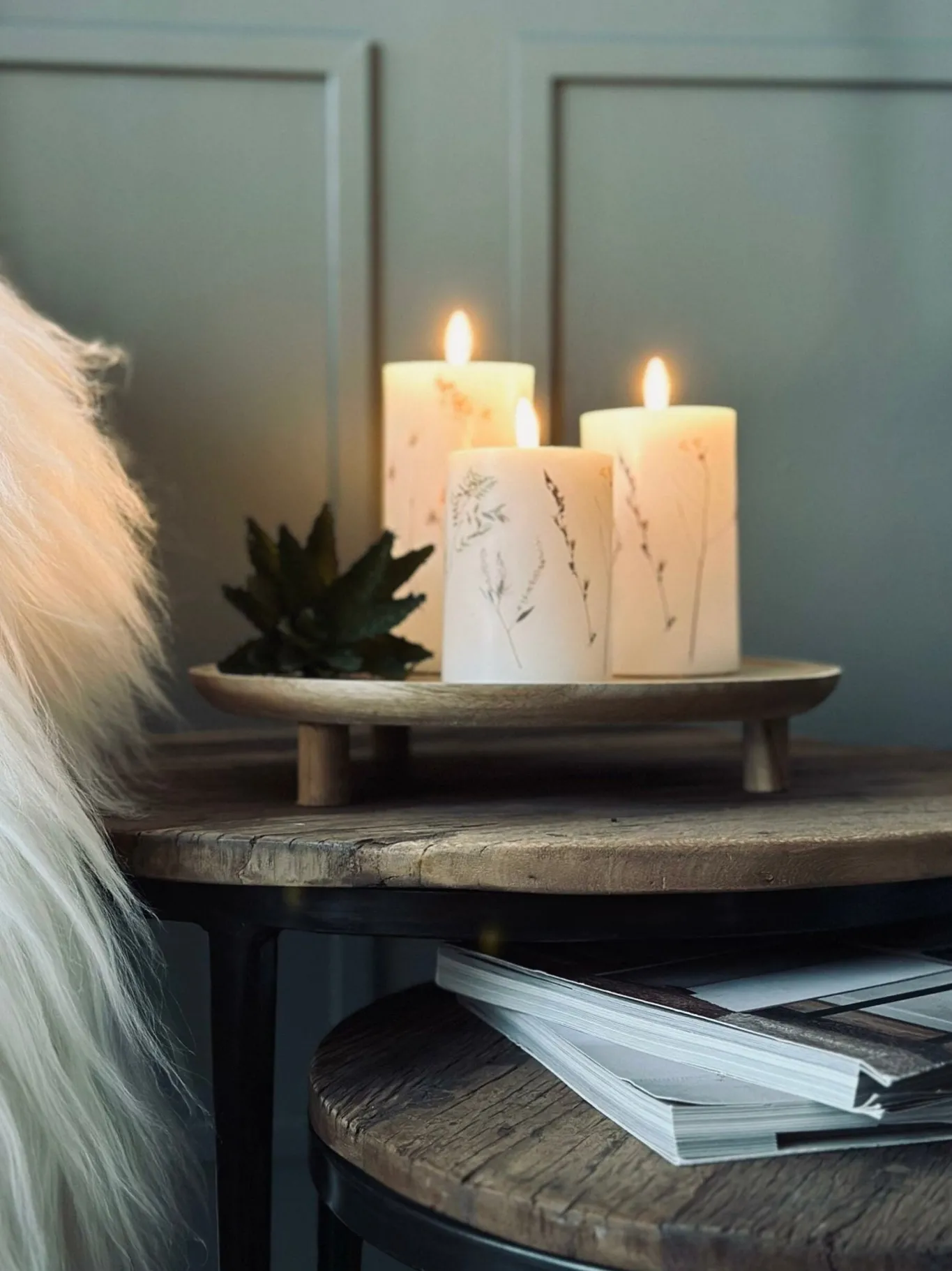 VIAMAJA Lys Og Led|Led Bloklys<LED bloklys WILD FLORA – Sæt m. 3 stk og fjernbetjening