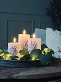 VIAMAJA Lys Og Led|Led Bloklys<LED FLORA Lavendel – Sæt med 3 stk og fjernbetjening