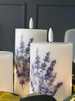VIAMAJA Lys Og Led|Led Bloklys<LED FLORA Lavendel – Sæt med 3 stk og fjernbetjening