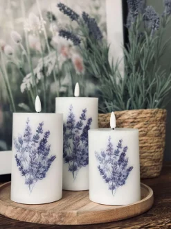 VIAMAJA Lys Og Led|Led Bloklys<LED FLORA Lavendel – Sæt med 3 stk og fjernbetjening